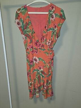 Sunday Best Coral Floral Wrap Midi Dress